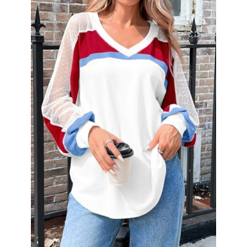 Stylish Oversized Striped Sweatshirt V Neck Tunic White