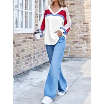 Stylish Oversized Striped Sweatshirt V Neck Tunic White