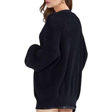 QUALFORT Women's 100% Cotton Oversized Black Cardigan