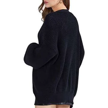 QUALFORT Women's 100% Cotton Oversized Black Cardigan