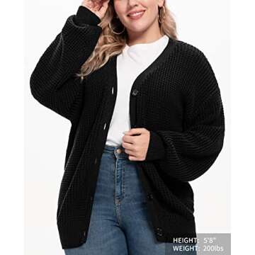 QUALFORT Women's 100% Cotton Oversized Black Cardigan