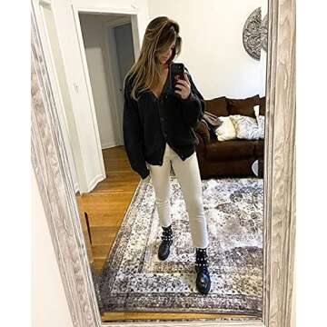 QUALFORT Women's 100% Cotton Oversized Black Cardigan