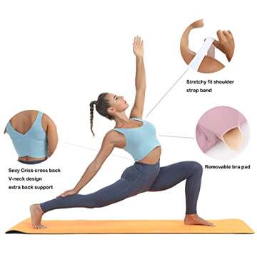 MATHACINO Longline Sports Bras for Women, V-Neck Workout Padded Sports Yoga Bra Aesthetic Sports BraTank Tops Crop Top Blue