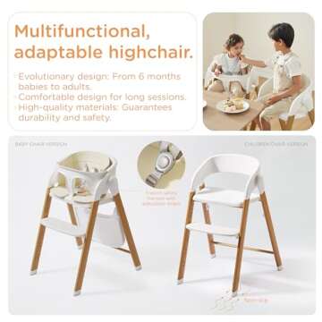 KUB High Chair for Babies and Toddlers Adjustable Foldable Convertible 5 Point Harness Easy Clean Wo...
