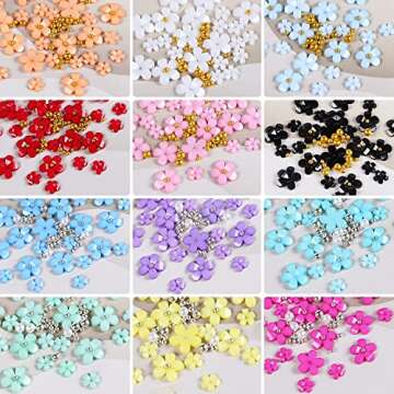 Colorful Floral Nail Decorations - 12 Assorted 3D Flower Charms for Art