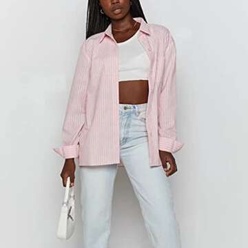 SAFRISIOR Women’s 2 Piece Casual Tracksuit Outfit Sets Stripe Long Sleeve Shirt And Loose High Waisted Mini Shorts Set