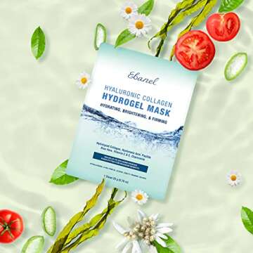 Ebanel 5-Pack Hydrogel Collagen Face Mask, Instant Brightening Hydrating Facial Masks Sheet Mask for Firming, Lifting Anti Aging Anti Wrinkle with Hyaluronic Acid, Peptide, Aloe Vera, Vitamin C & E