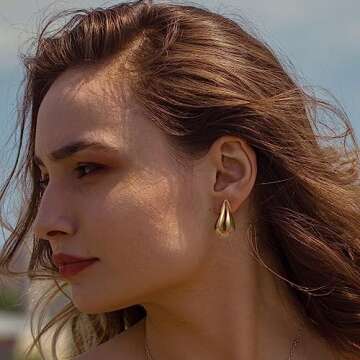 Teardrop Chunky Gold Earrings, Lightweight 18K Gold Plated Hoop Earrings Dupe for Women, Hypoallergenic Trendy Statement Hollow Earrings