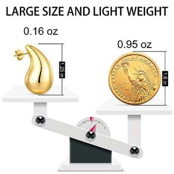 Teardrop Chunky Gold Earrings, Lightweight 18K Gold Plated Hoop Earrings Dupe for Women, Hypoallergenic Trendy Statement Hollow Earrings