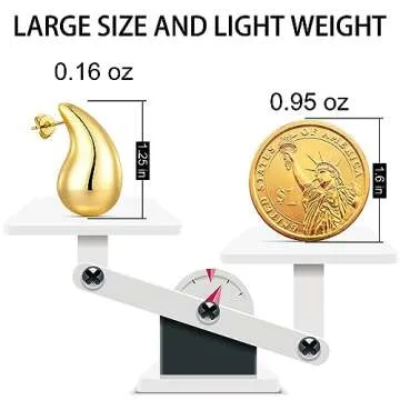 Teardrop Chunky Gold Earrings, Lightweight 18K Gold Plated Hoop Earrings Dupe for Women, Hypoallergenic Trendy Statement Hollow Earrings