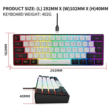 Snpurdiri 60% Wired Gaming Keyboard for Gamers and Typists