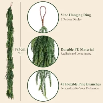 Towponics 12FT Christmas Garlands for Indoor Outdoor Decor - Real Touch Norfolk Pine Garland
