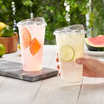 Comfy Package [ 24 oz. - 50 Sets Clear Plastic Cups With Strawless Sip-Lids