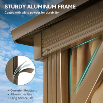 YITAHOME 10x10ft Hardtop Gazebo with Nettings and Curtains, Heavy Duty Double Roof Galvanized Steel Outdoor Combined of Horizontal Vertical Stripes Roof for Patio, Backyard, Deck, Lawn (Bronze)