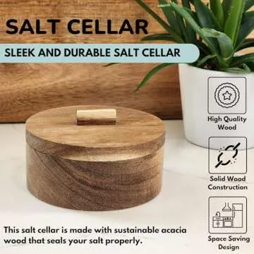 Salt Cellar with Lid - Solid Wood Salt Container- 3.5 oz Salt Box with Lid - Kosher Salt Container - Salt Holder - Salt Keeper 3.5 Inch Small Salt Bowl with Lid - Modern Salt Holder