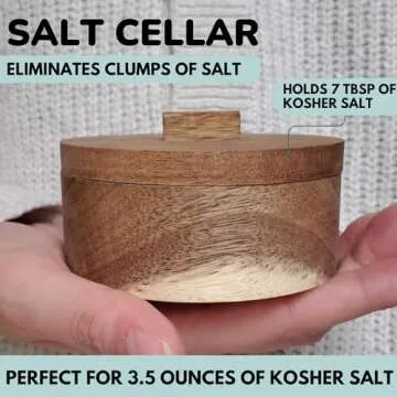Salt Cellar with Lid - Solid Wood Salt Container- 3.5 oz Salt Box with Lid - Kosher Salt Container - Salt Holder - Salt Keeper 3.5 Inch Small Salt Bowl with Lid - Modern Salt Holder