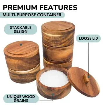 Salt Cellar with Lid - Solid Wood Salt Container- 3.5 oz Salt Box with Lid - Kosher Salt Container - Salt Holder - Salt Keeper 3.5 Inch Small Salt Bowl with Lid - Modern Salt Holder