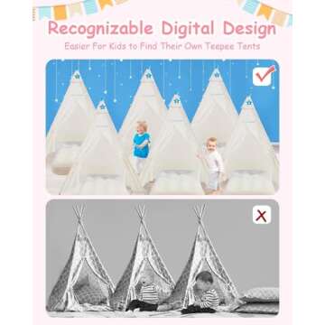 Heypappy 6 Pack Teepee Tent for Kids with Inflatable Airbed, Light, Toddler Tent Children Room Tents...