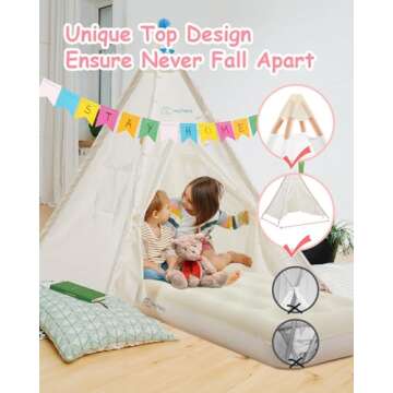 Heypappy Kids Teepee Tent Set with Air Mattress and Lights