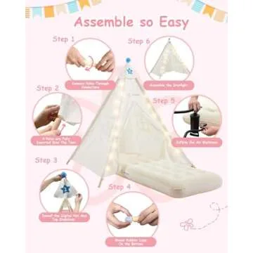 Heypappy Kids Teepee Tent Set with Air Mattress and Lights