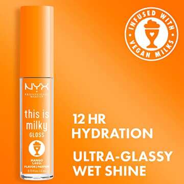 NYX PROFESSIONAL MAKEUP This Is Milky Gloss - 12 Hour Hydration, Vegan, Mango Lassi (Orange Cream)