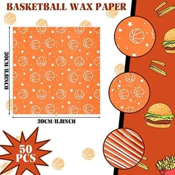 Marsui Set of 100 Basketball Golf Softball Soccer Baseball Party Supplies, Paper Food Trays Food Boats with Wax Paper Sheets for Sport Birthday Party Favors Supplies (Basketball)