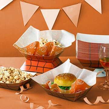 Marsui Set of 100 Basketball Golf Softball Soccer Baseball Party Supplies, Paper Food Trays Food Boats with Wax Paper Sheets for Sport Birthday Party Favors Supplies (Basketball)