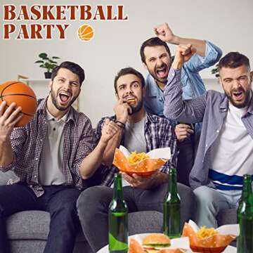 Marsui Set of 100 Basketball Golf Softball Soccer Baseball Party Supplies, Paper Food Trays Food Boats with Wax Paper Sheets for Sport Birthday Party Favors Supplies (Basketball)