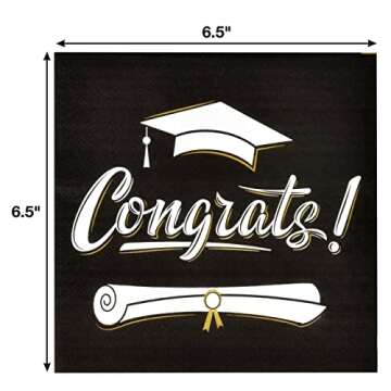 100 Class of 2023 Graduation Lunch Napkins Black and Gold Disposable Paper Congrats Grad Cap Luncheo...