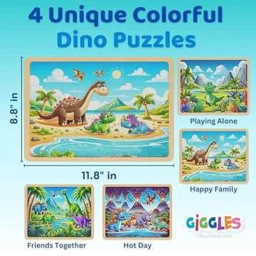 Wooden Dinosaur Puzzles for Kids 3-5 Educational Fun Gift