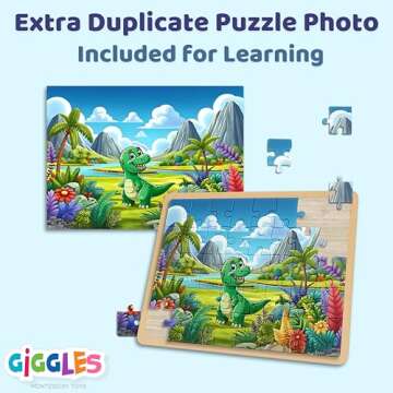 Wooden Dinosaur Puzzles for Kids Ages 3-5 | 4-Pack 24 PCS Jigsaw Puzzles | Educational and Fun Gift for Toddler Boy or Girl | Durable and Safe Wood Puzzle Set