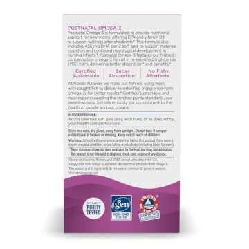 Nordic Naturals Postnatal Omega-3, Lemon - 60 Soft Gels - 1120 Total Omega-3 + 1000 IU Vitamin D3 - Formulated for New Moms; Supports Optimal Wellness, Positive Mood, Healthy Metabolism - 30 Servings