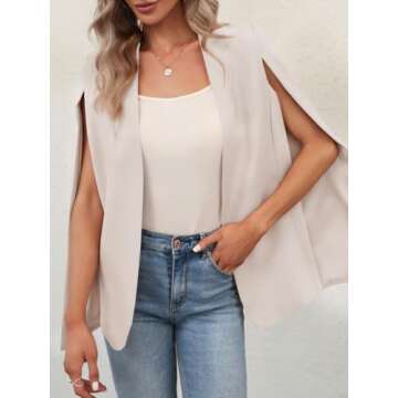 GAMISOTE Women’s Elegant Cape Blazer with Split Sleeves