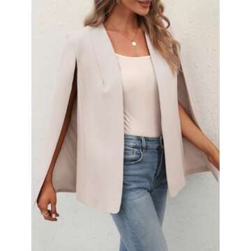 GAMISOTE Women’s Elegant Cape Blazer with Split Sleeves