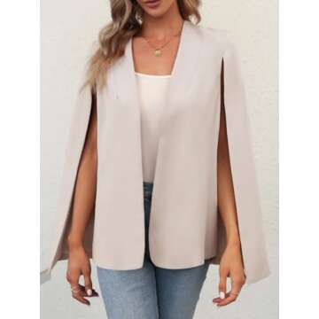 GAMISOTE Women’s Elegant Cape Blazer with Split Sleeves