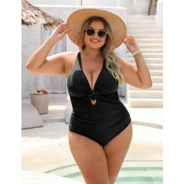 Blooming Jelly Womens One Piece Swimsuit Cute V Neck Bathing Suit 1 Piece Modest Swimwear (Large, Black)