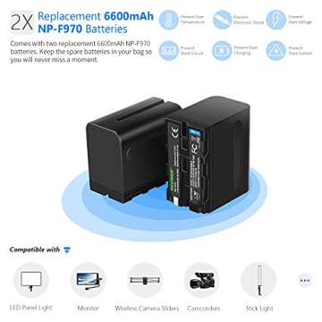 NEEWER Dual USB Fast Charger with 2 x 6600mAh NP-F970 Replacement Batteries, Compatible with Sony NP-F970 NP-F960 NP-F950 NP-F930 NP-F570 NP-F550 NP-F530 NP-F330 Battery and Sony Handycam