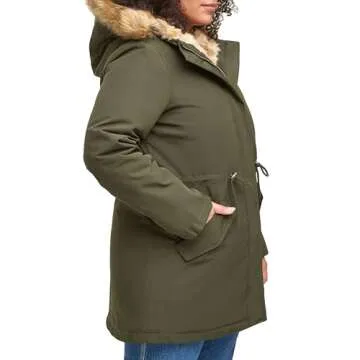 Levi's Women's Faux Fur Lined Hooded Parka Jacket (Standard and Plus Size), Olive, 3X