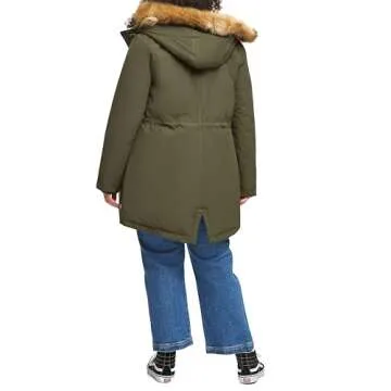 Levi's Women's Faux Fur Lined Hooded Parka Jacket (Standard and Plus Size), Olive, 3X