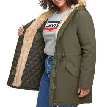 Levi's Women's Faux Fur Lined Hooded Parka Jacket (Standard and Plus Size), Olive, 3X