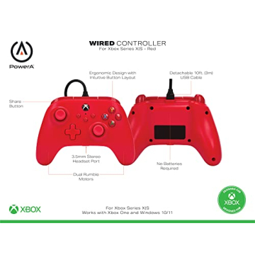 PowerA Xbox Wired Controller Red Enhanced Gameplay Comfort