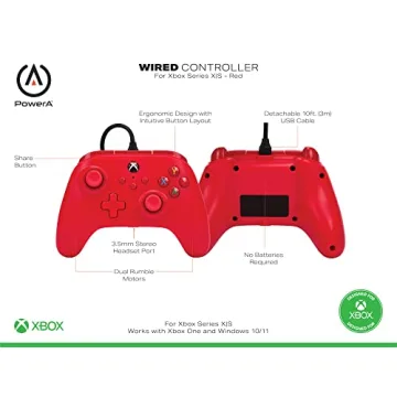 PowerA Xbox Wired Controller Red Enhanced Gameplay Comfort