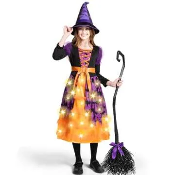 Light Up Witch Costume with Broom and Hat for Kids