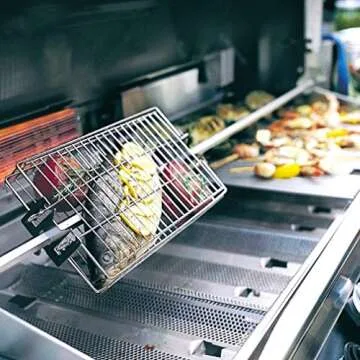 onlyfire 6042 BBQ Stainless Steel Flat Spit Rotisserie Grill Basket for Any Grill, Fits 1/2" Hexagon, 3/8" Hexagon, 3/8" Square&5/16" Square Rotisserie Spit Rods