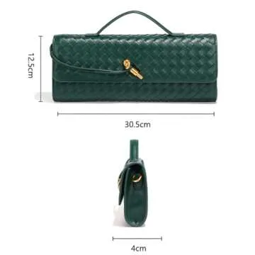 Covelin Women's Handmade Woven Evening Bag Leather Shoulder Clutch Handbag Fashion Crossbody Purse Light Blue