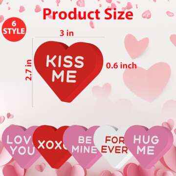 Valentines Day Table Sign Decor, 6 Piece Small Wooden Candy Heart Table Rustic Centerpiece Decoration for Home