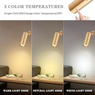 Hillsboro Wall Sconces Set of Two Battery Operated, 3 Colors Dimmable Battery Powered Wall Sconce,Brushed Gold Magnetic Wall Light, Portable Wall Light for Bedroom, Peel and Stick Sconce Lights