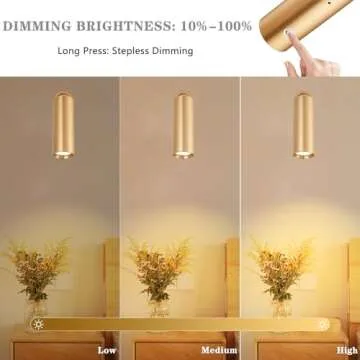 Hillsboro Wall Sconces Set of Two Battery Operated, 3 Colors Dimmable Battery Powered Wall Sconce,Brushed Gold Magnetic Wall Light, Portable Wall Light for Bedroom, Peel and Stick Sconce Lights