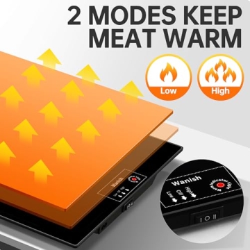 Electric Warming Tray（Large 22”x14”），Food Warmer with Thermostat and Full Surface Heating，Food Warming Mat with 2 Temperature Modes for Parties Buffet，Gatherings，Heat Resistant Glass，Black