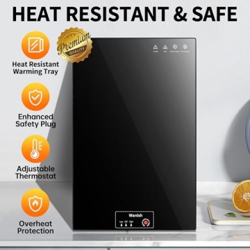 Electric Warming Tray（Large 22”x14”），Food Warmer with Thermostat and Full Surface Heating，Food Warming Mat with 2 Temperature Modes for Parties Buffet，Gatherings，Heat Resistant Glass，Black